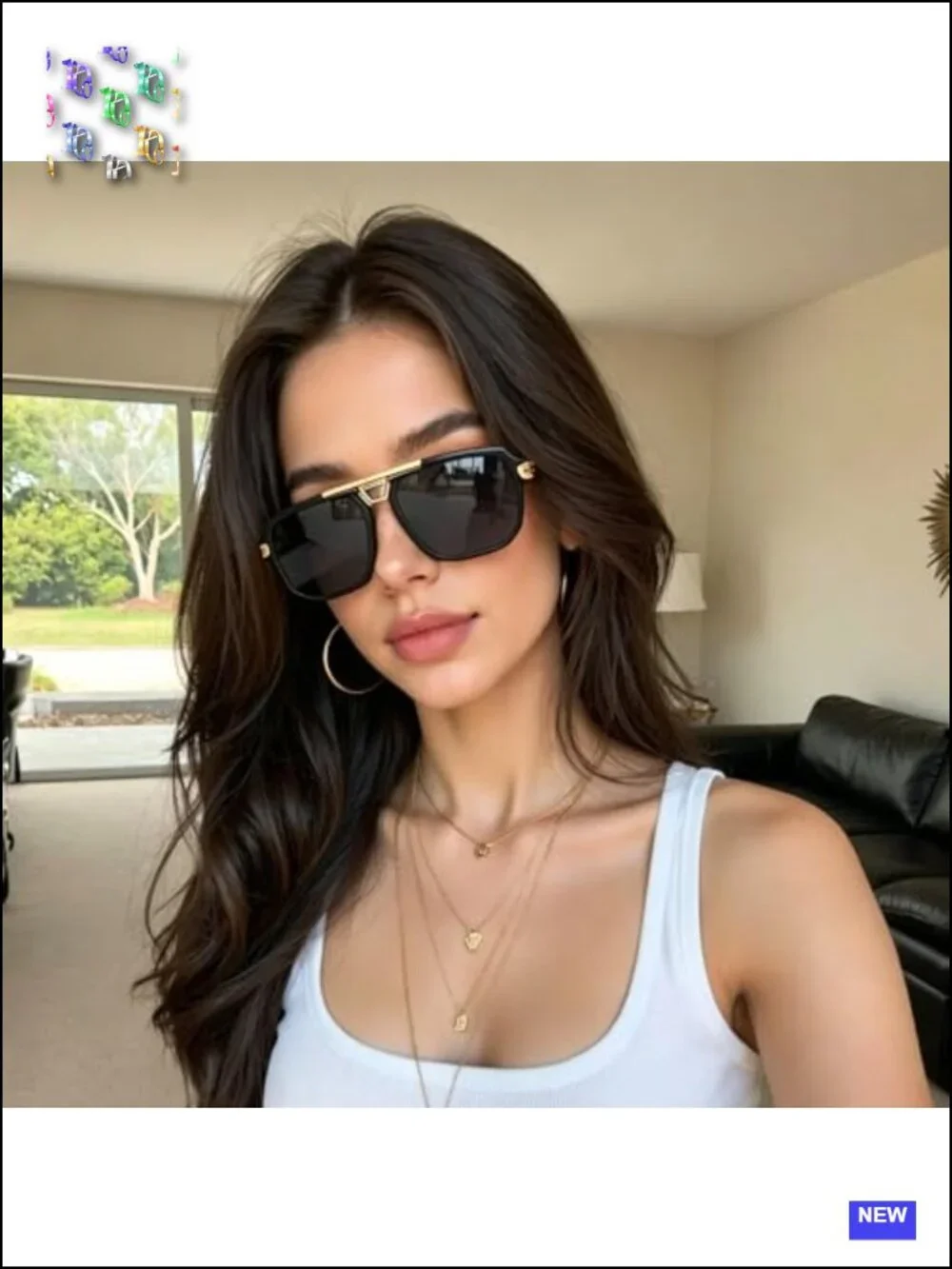 Oversized Square Sunglasses UV400 Retro Double Bridge Metal Frame Shield